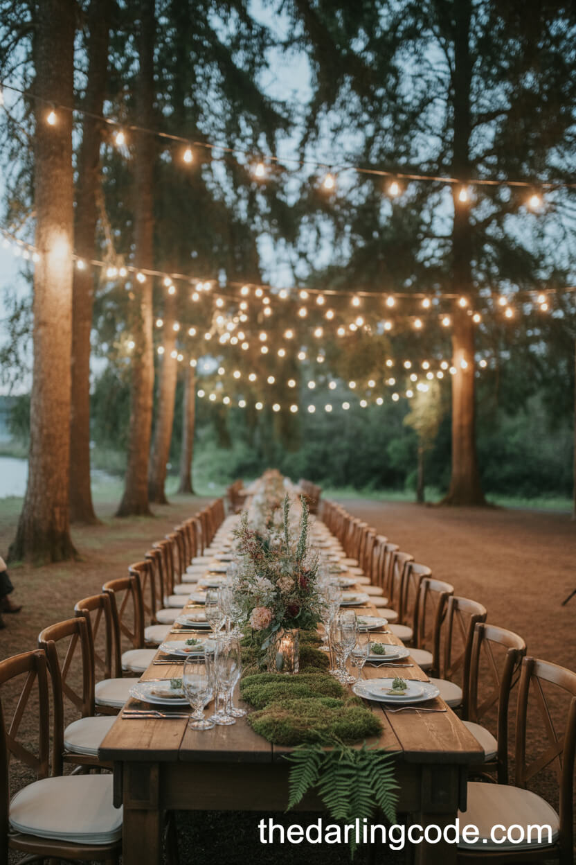 Dreamy Woodland Wedding Reception Amidst Fairy Lights