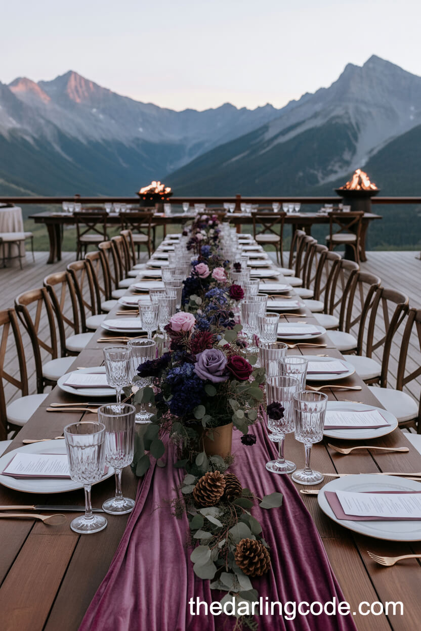 Sophisticated Mountain View Reception With Velvet Accents And Crystal Decor