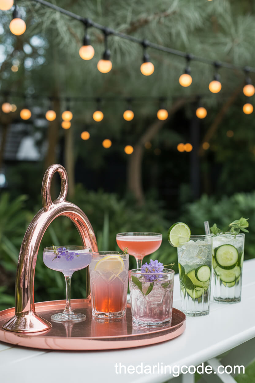 Rose-Gold Garden Bar With Pastel Signature Cocktails