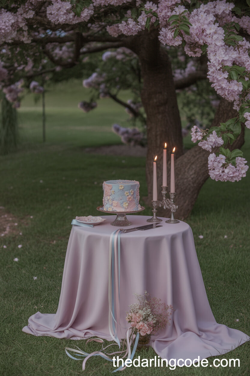 Dreamy Dessert Table Beneath A Flowering Garden Tree