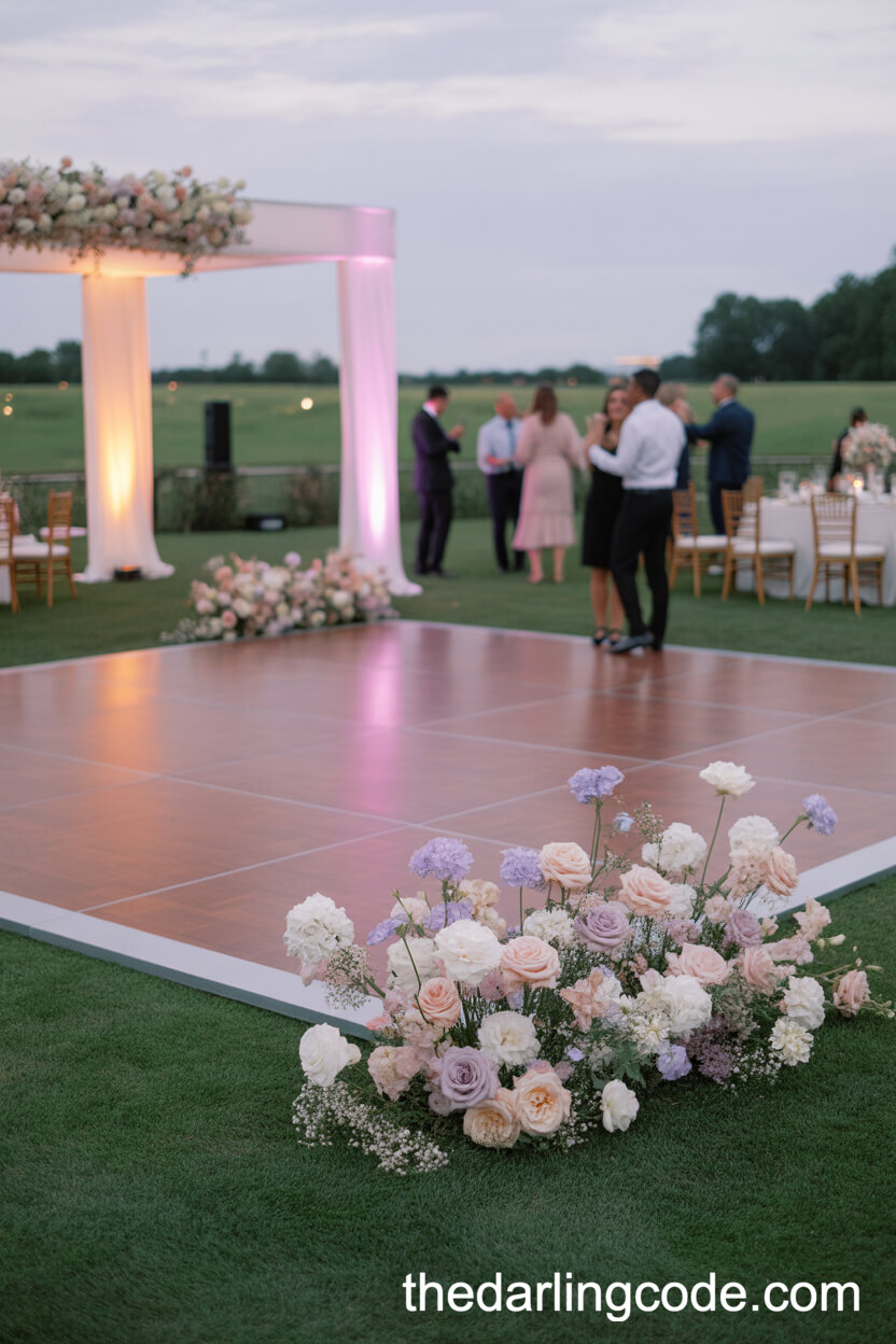Open-Air Dance Floor Surrounded By Pastel Floral Arrangements