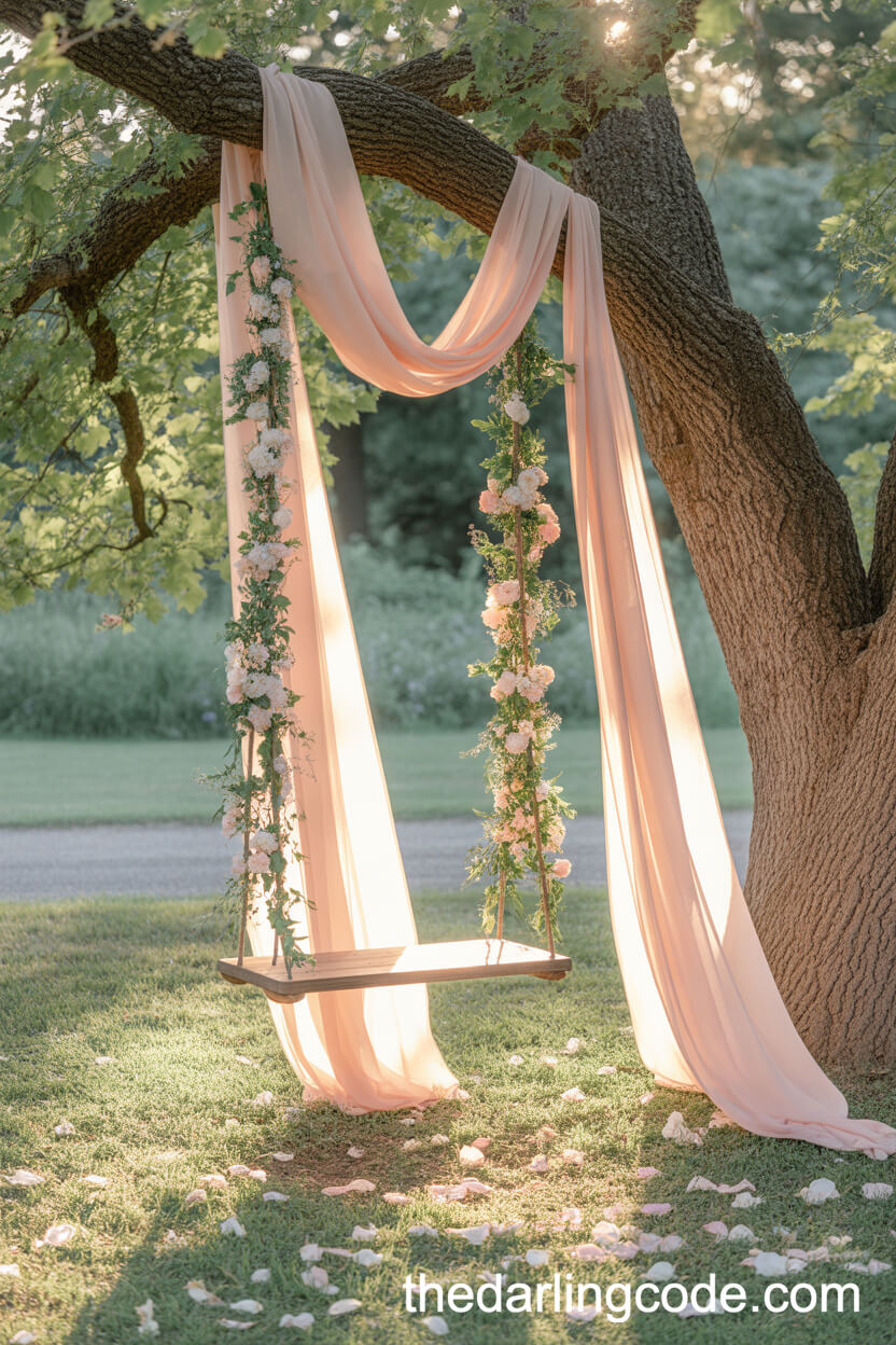 Romantic Garden Swing Draped In Pastel Garlands