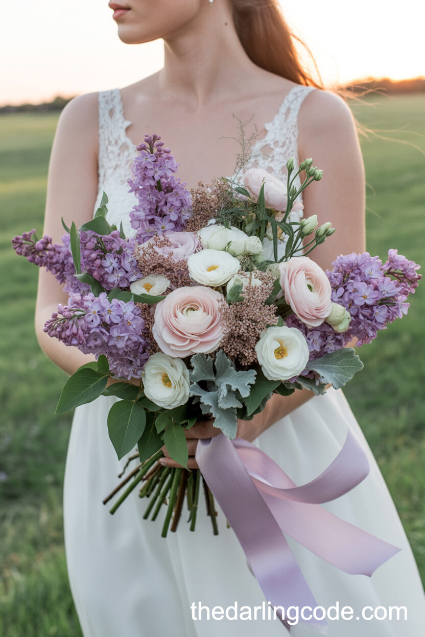 Romantic Lilac And Blush Ranunculus Field Bouquet