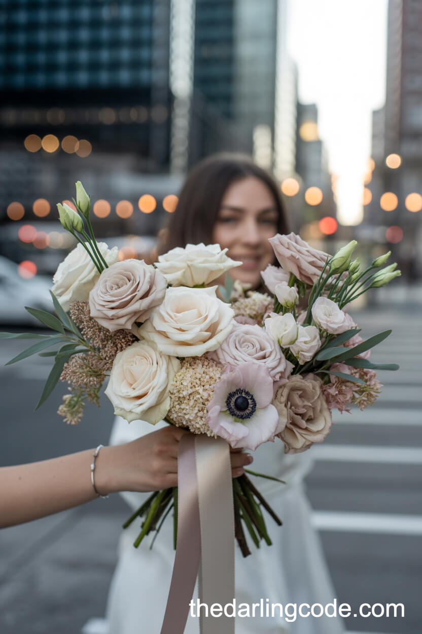 Modern Cream Rose And Blush Lisianthus City Loft Bouquet