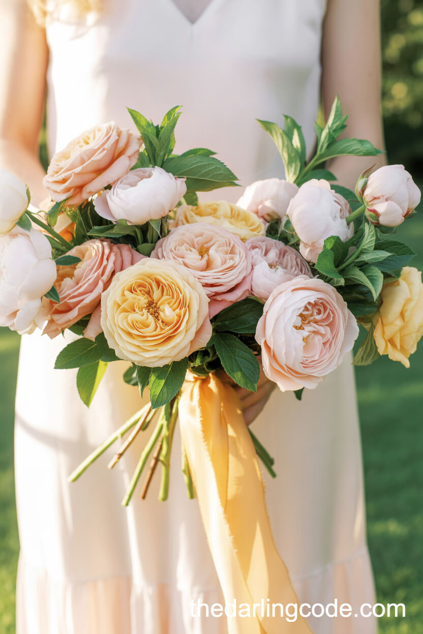 Vibrant Apricot Rose And Lemon Garden Spring Bouquet