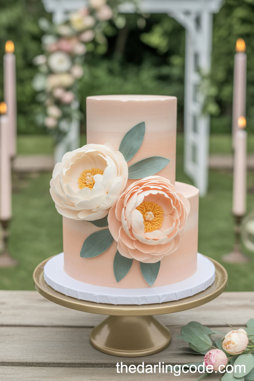 Peach And Blush Cake With Oversized Sugar Peonies