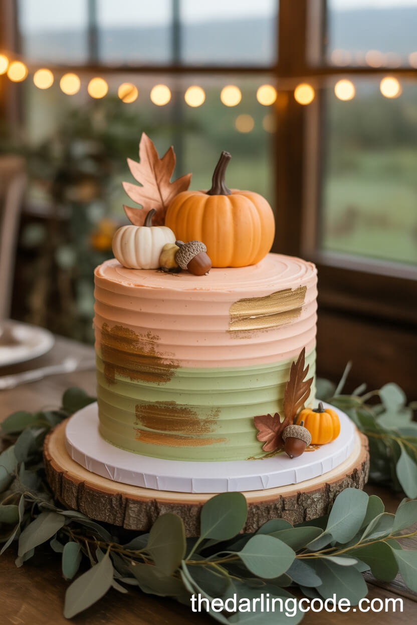 Pumpkin And Sage Cake With Gold And Autumn Sugar Accents