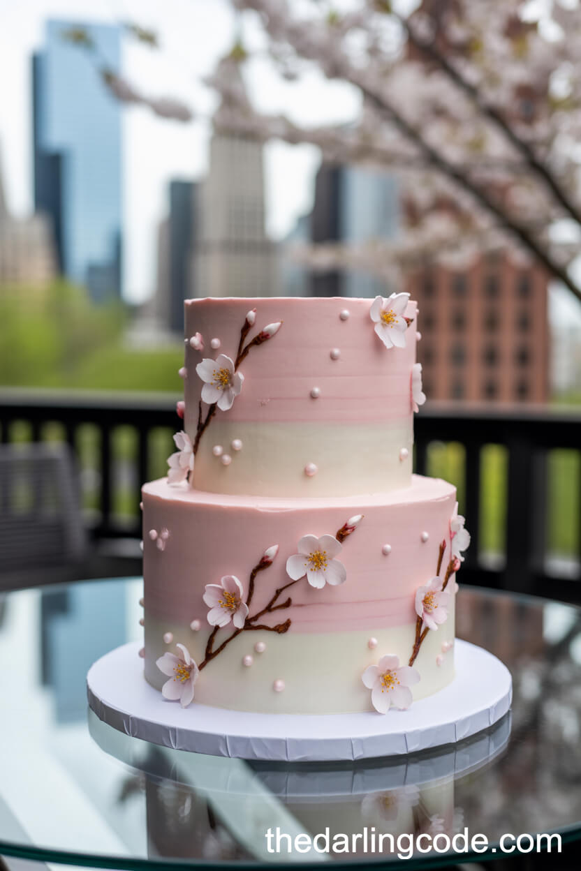Delicate Pink And White Cherry Blossom Wedding Cake