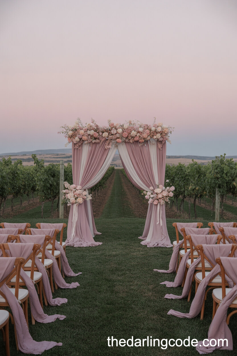 Pastel Mauve Wedding Tones In A Vineyard Dusk Ceremony