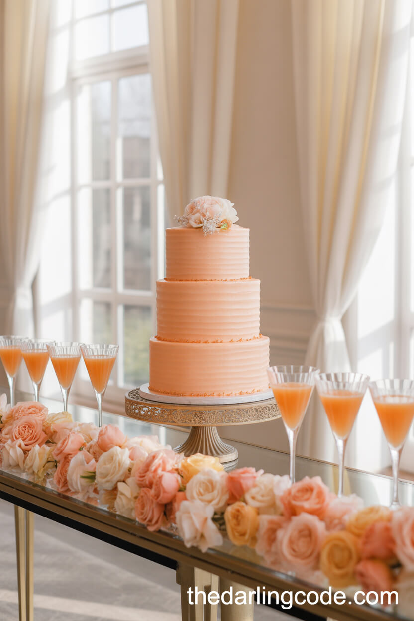 Pastel Peach Wedding Cake And Decor For A Luxurious Dessert Table
