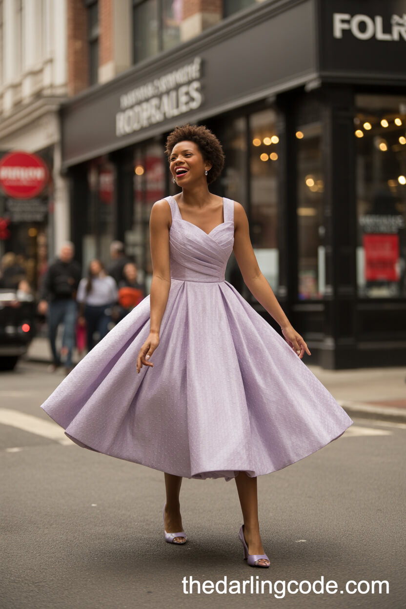 Pale Lavender Tea-Length Wedding Dress With Structured Bodice