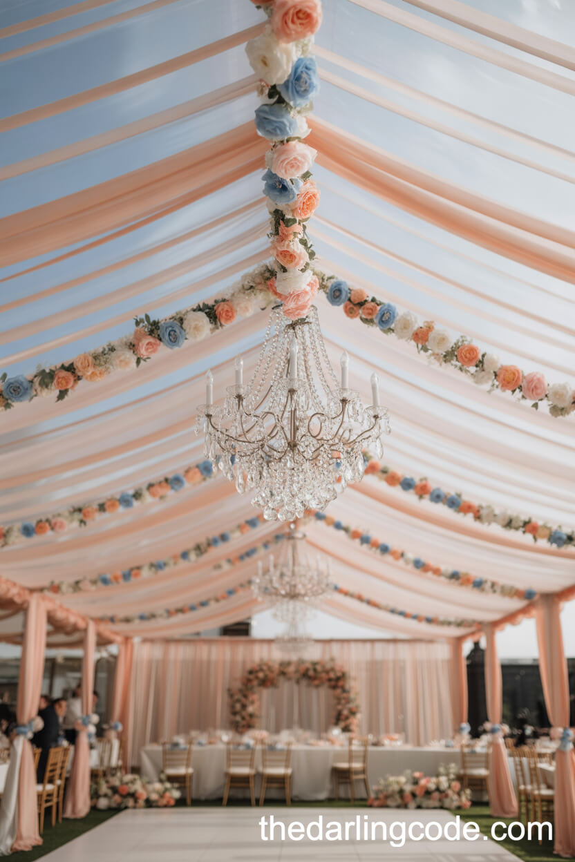 Pastel Canopy Dance Floor With Crystal Chandeliers