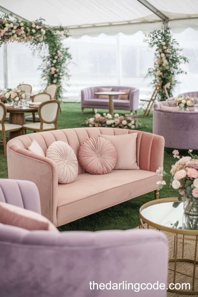 Pastel Lounge Area With Velvet Sofas And Floral Accents