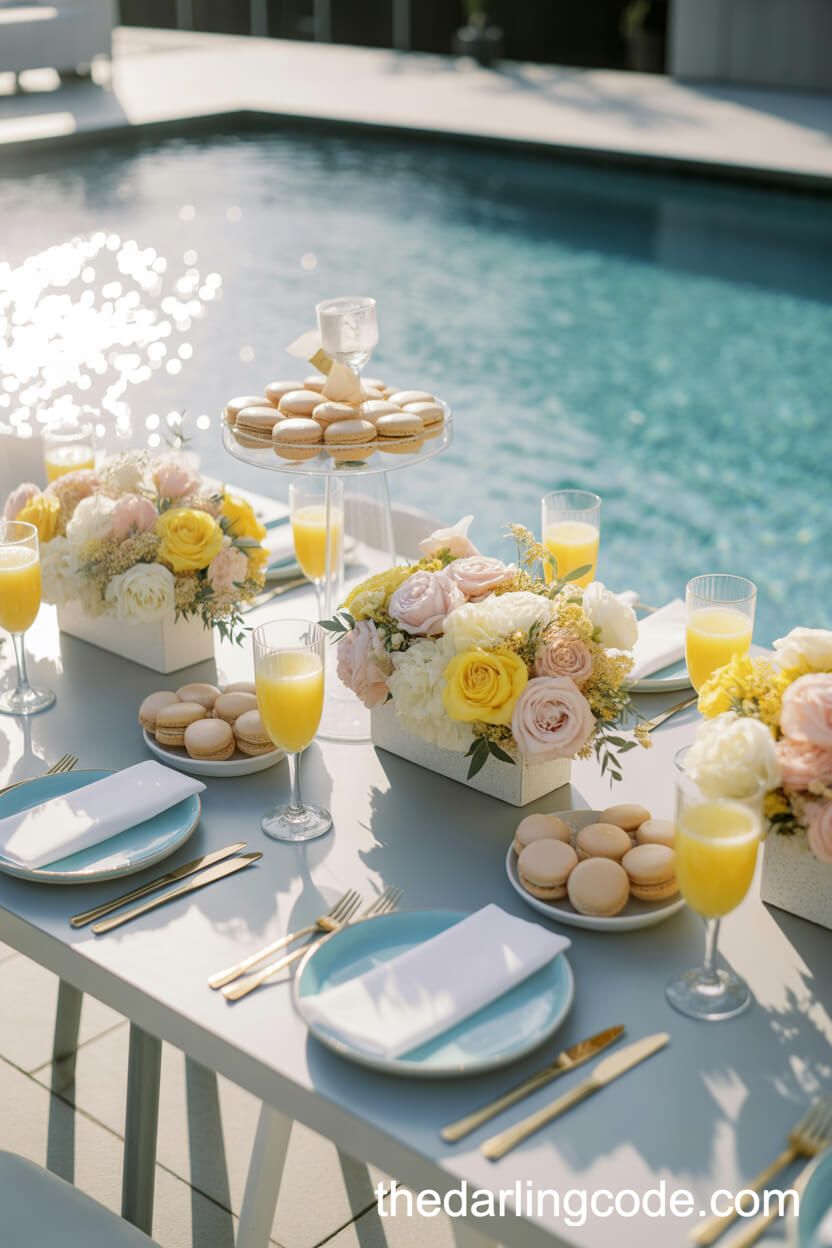 Chic Poolside Brunch With Pastel Table Decor And Sweets