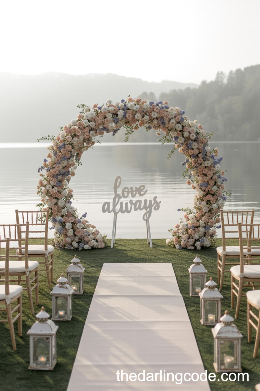 Tranquil Lakeside Pastel Sunrise Wedding Ceremony