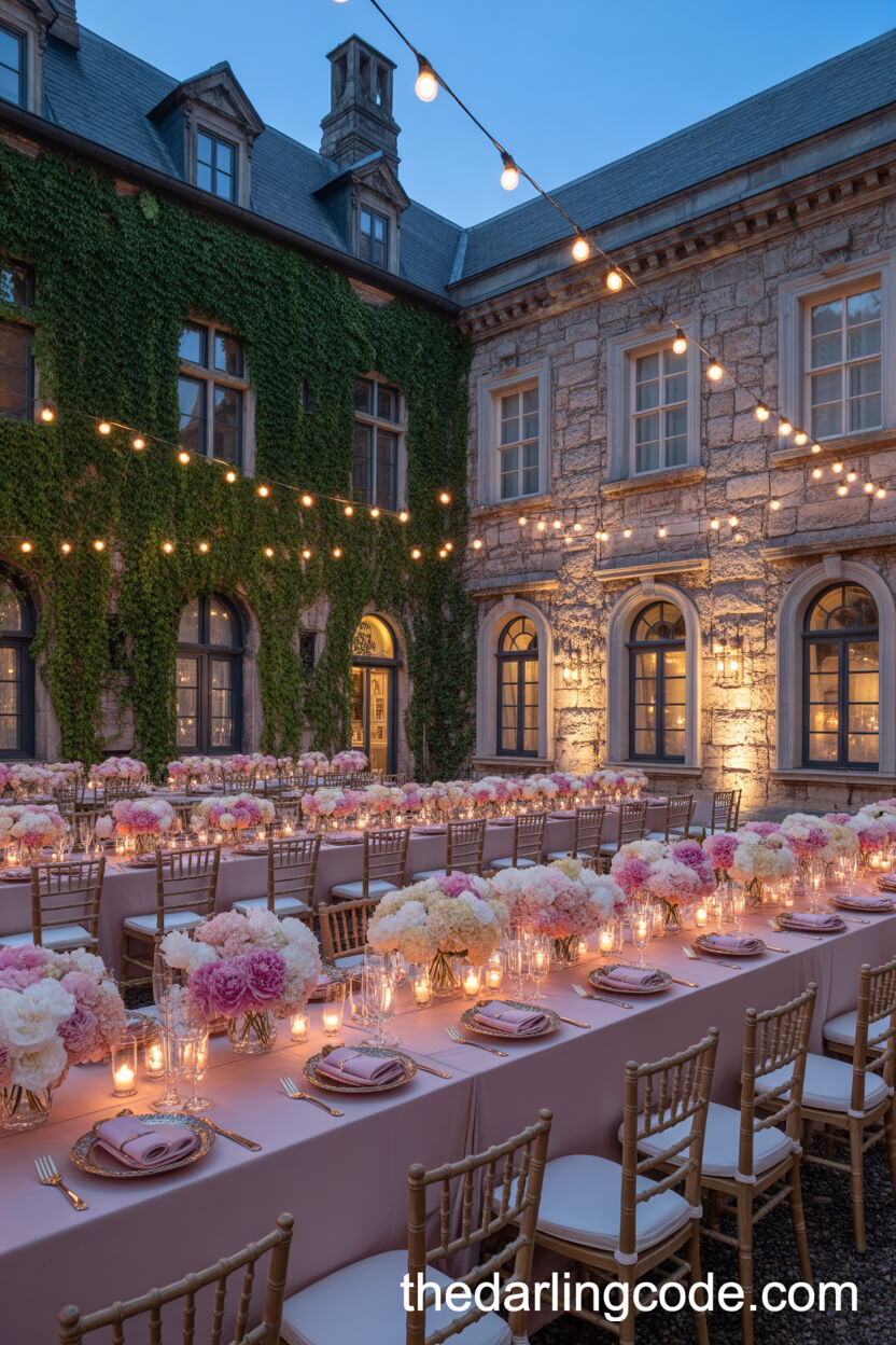 Candlelit Courtyard Wedding With Pastel Elegance