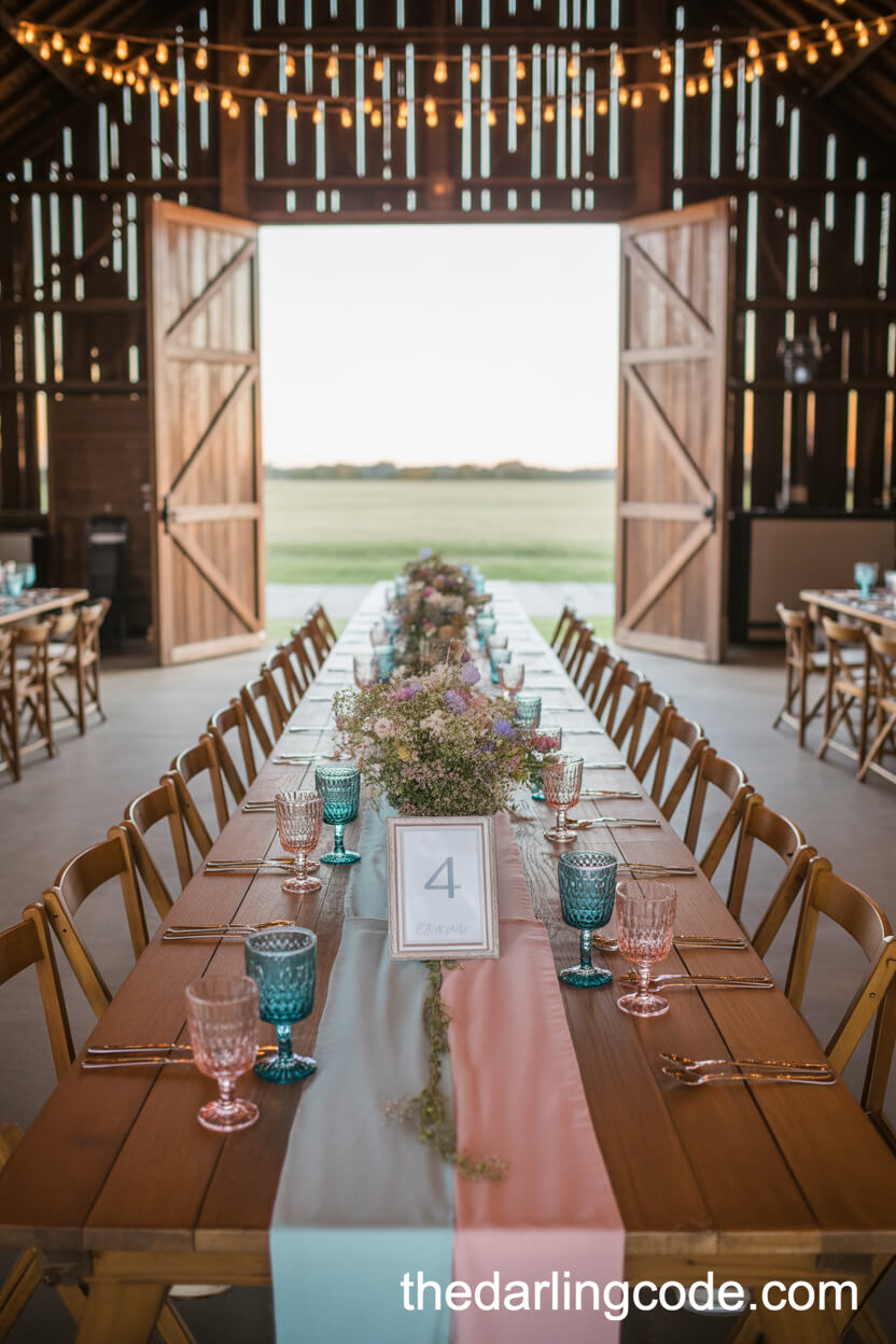 Chic Barn Wedding With Pastel Farm Table Setting
