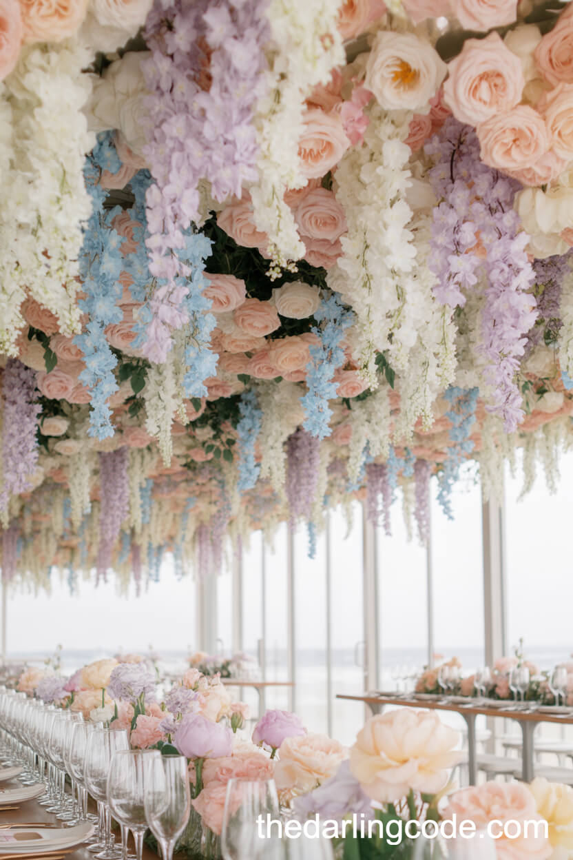 Floral Canopy Ceiling For A Lush Pastel Wedding Reception