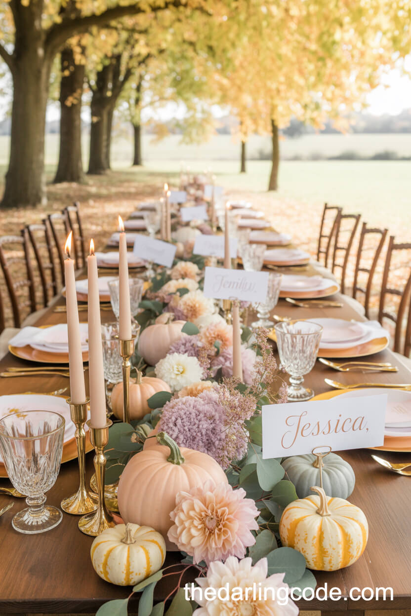 Elegant Pastel Autumn Orchard Wedding Tablescape