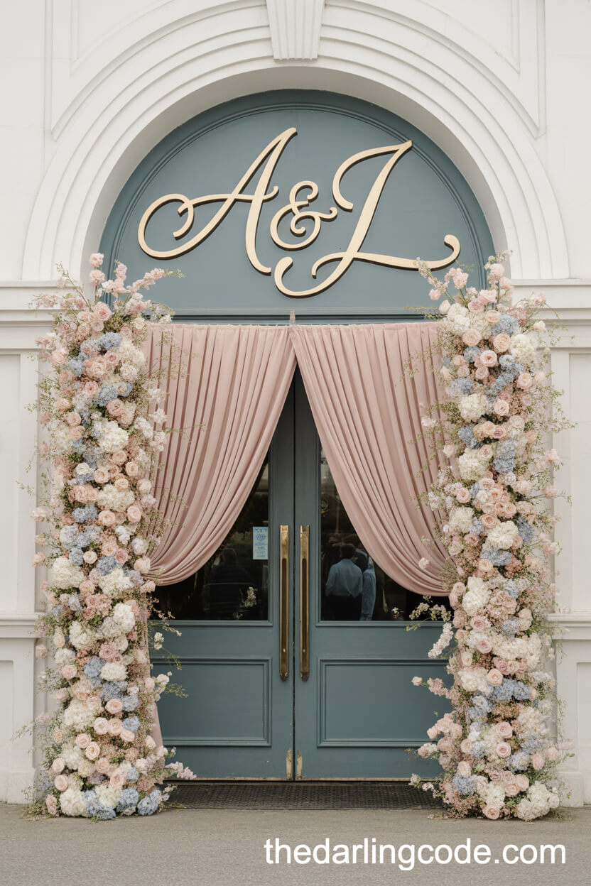Dramatic Floral-Filled Wedding Venue Entryway