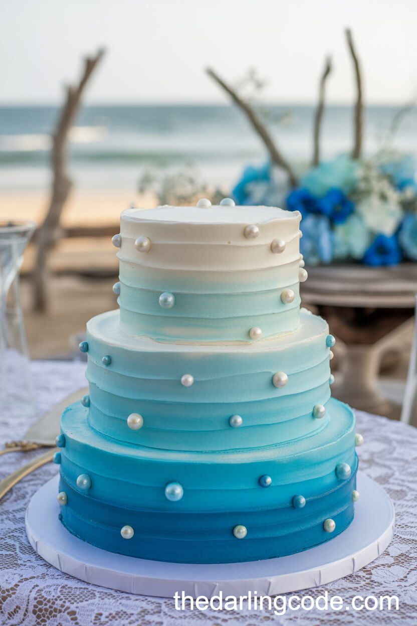 Ombre Blue Seaside Pearl Cake