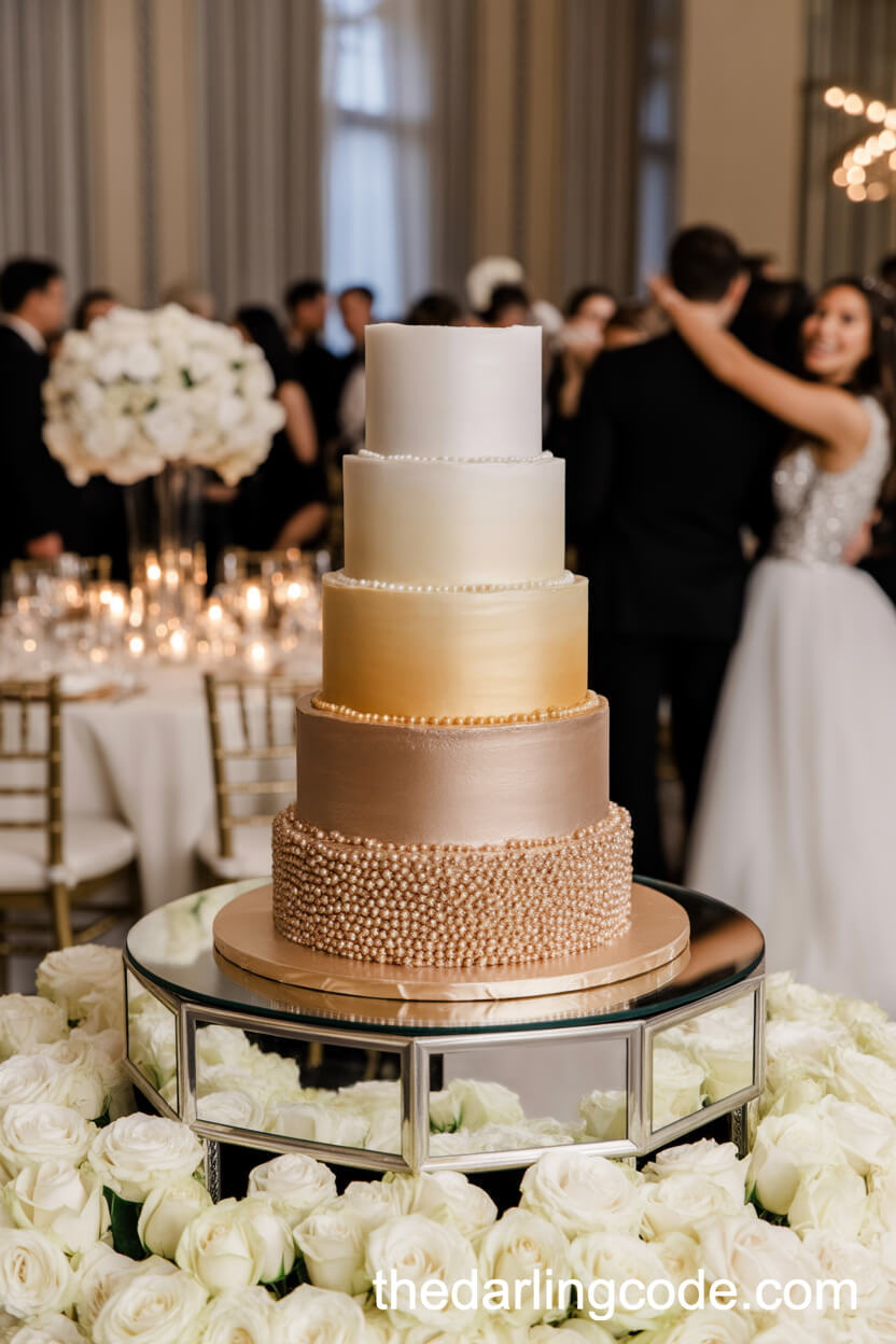 Ivory To Champagne Ombre Pearl-Encrusted Cake