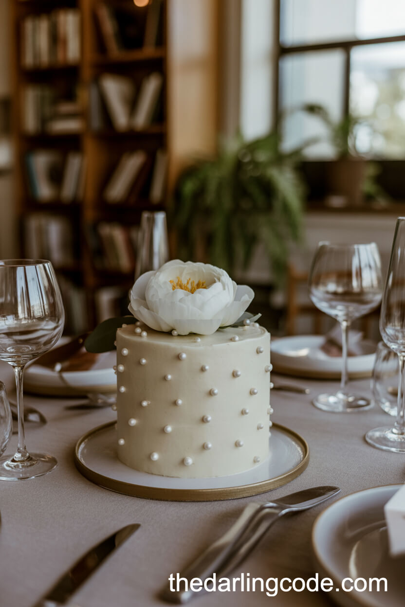 Single-Tier Pearl Cake With White Peony