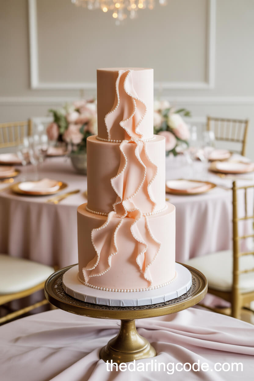 Blush Ruffle Cake With Pearl Edges