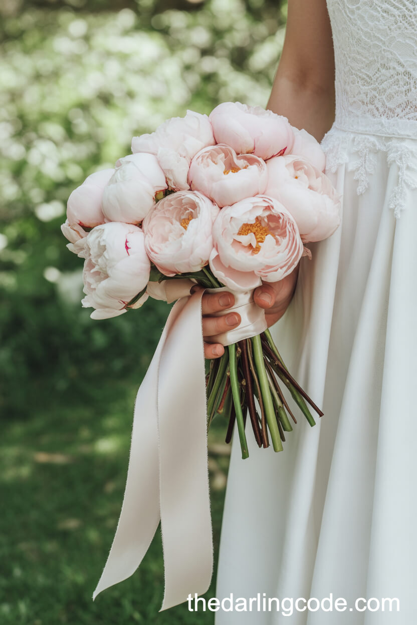 Blush Pink Peony Hand-Tied Wedding Bouquet