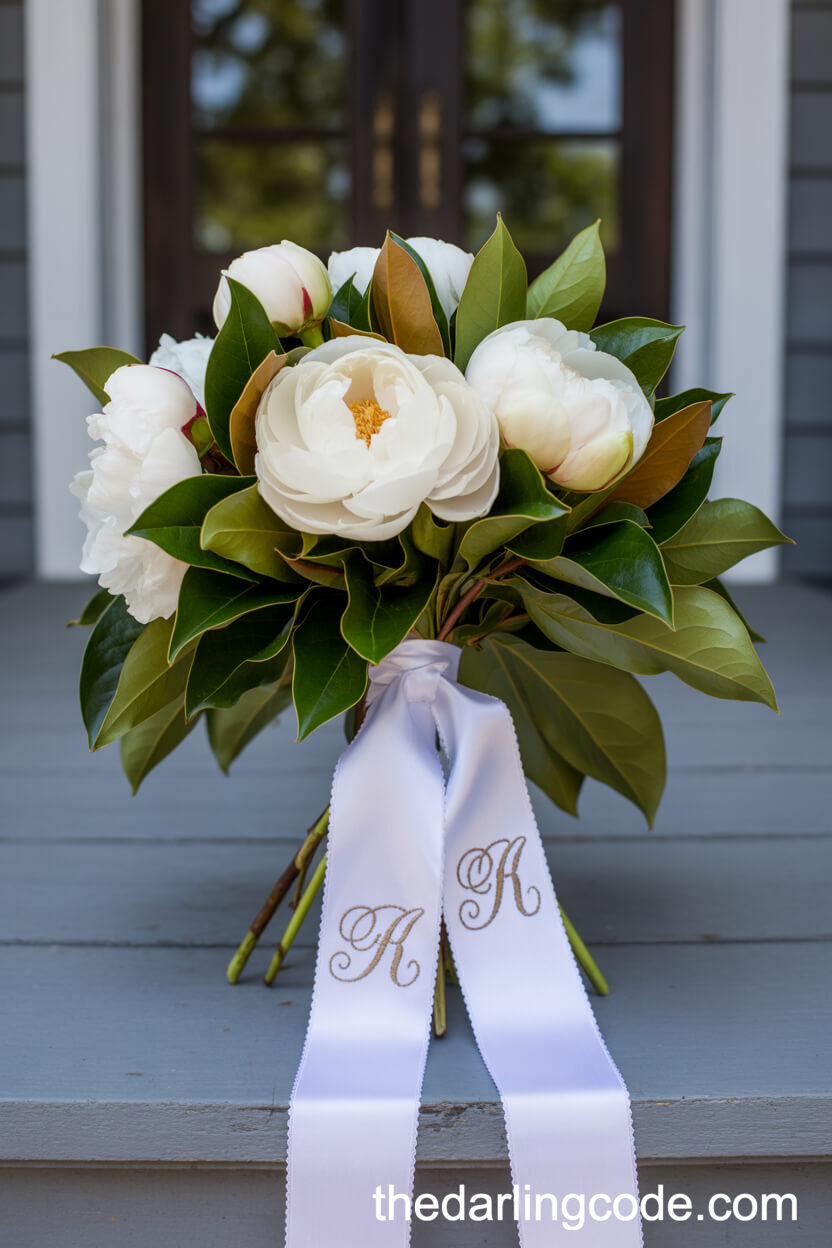 Southern Magnolia And White Peony Bridal Bouquet