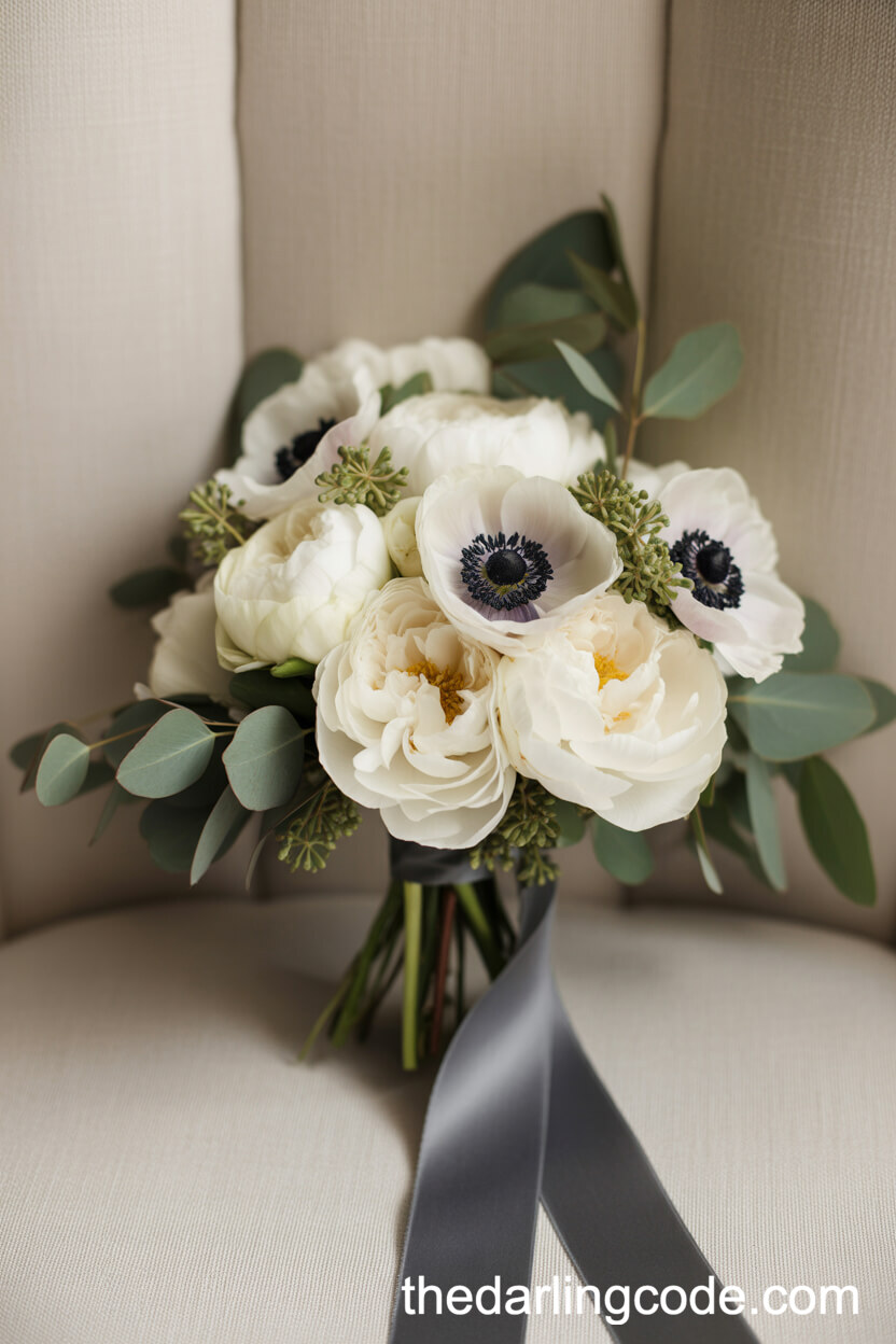White Peony And Anemone Sophisticated Wedding Bouquet