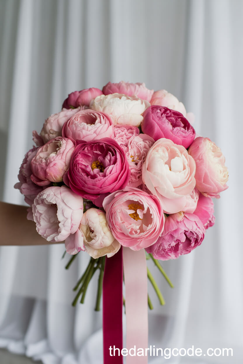 Lush Pink Peony Monochrome Bridal Bouquet