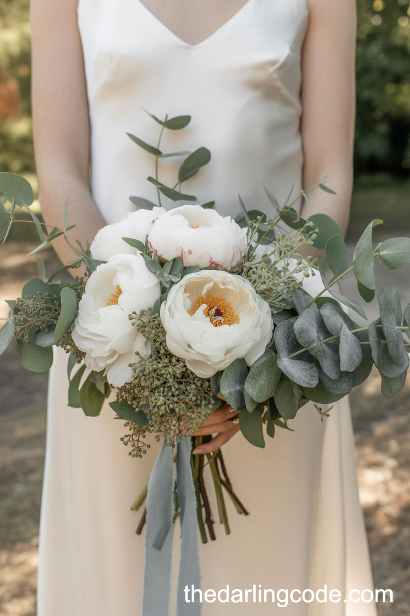 White Peony And Eucalyptus Bridal Bouquet