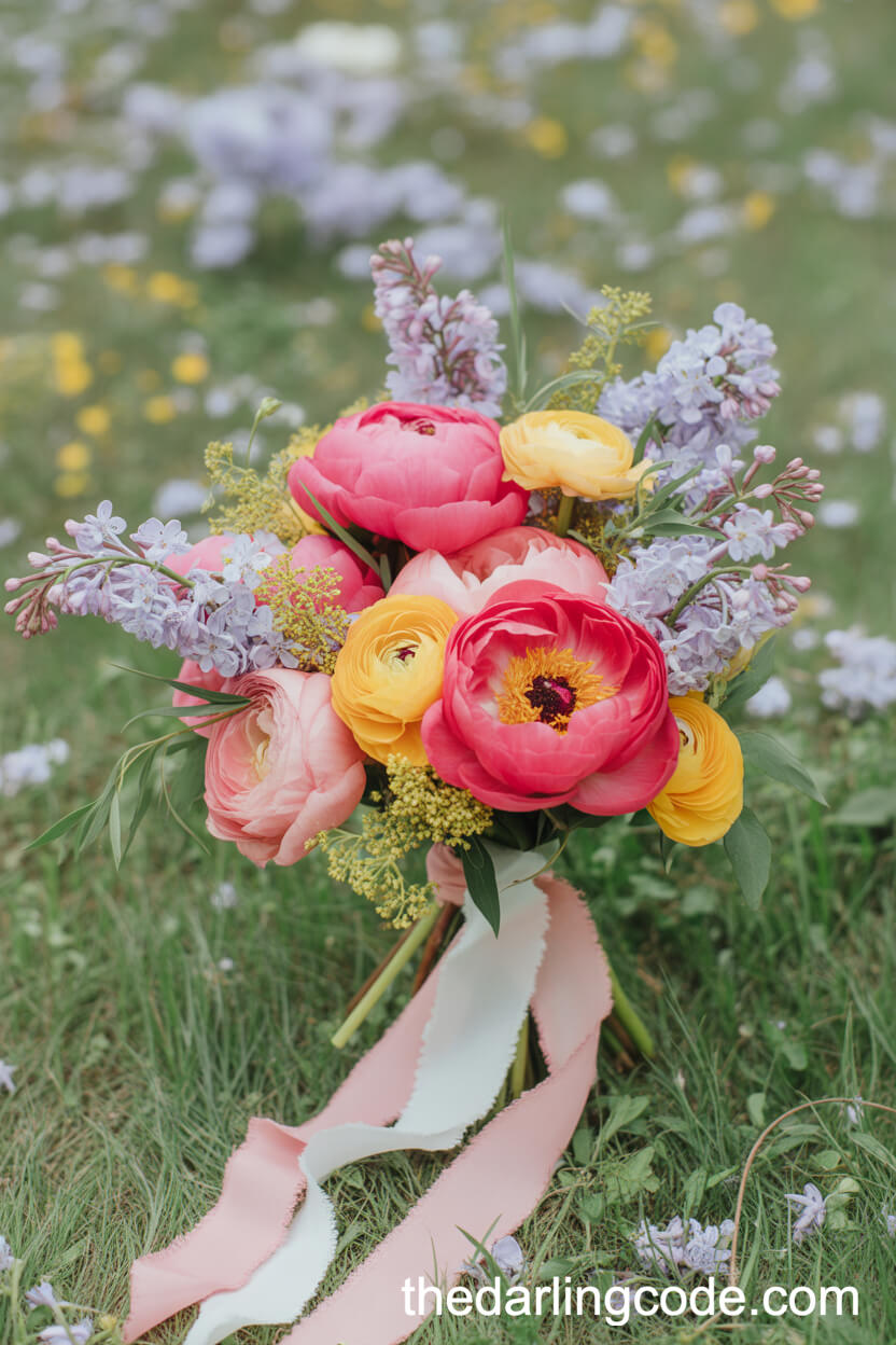 Vibrant Peony And Ranunculus Spring Wedding Bouquet