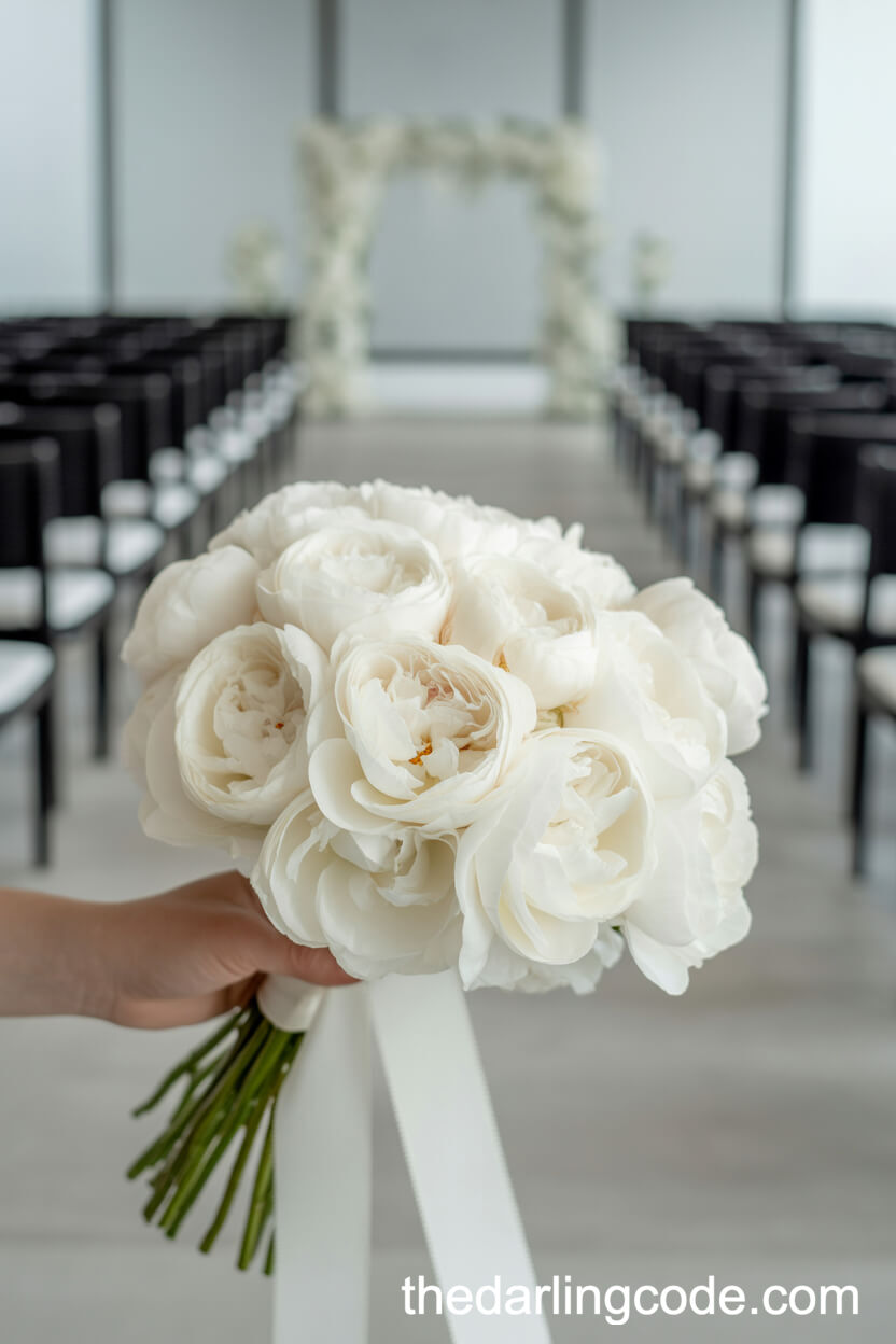 Minimalist All-White Peony Wedding Bouquet