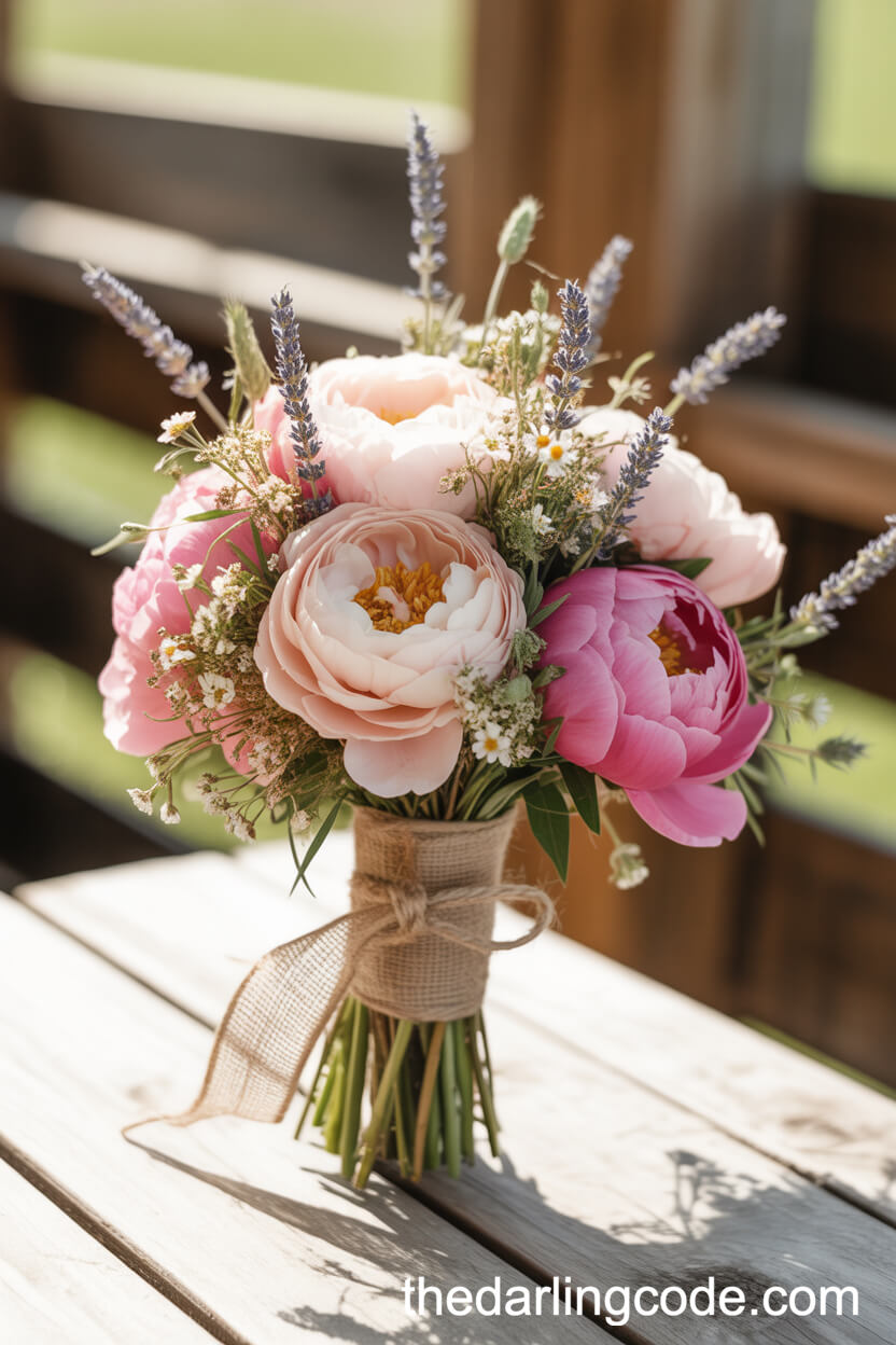 Rustic Peony And Wildflower Bridal Bouquet