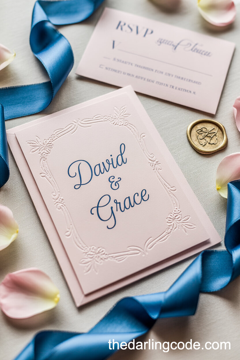 Blush Pink And Navy Blue Wedding Invitation Suite