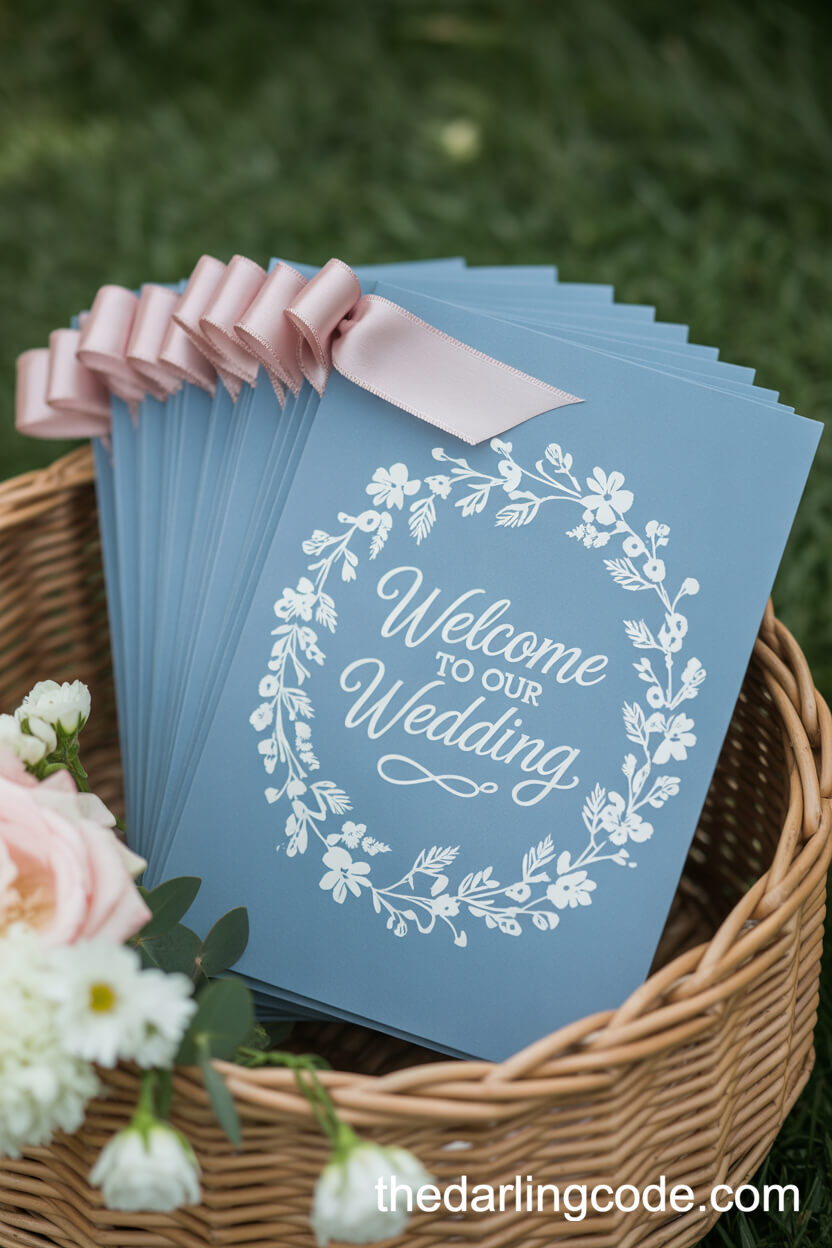 Powder Blue And Blush Pink Wedding Program Display
