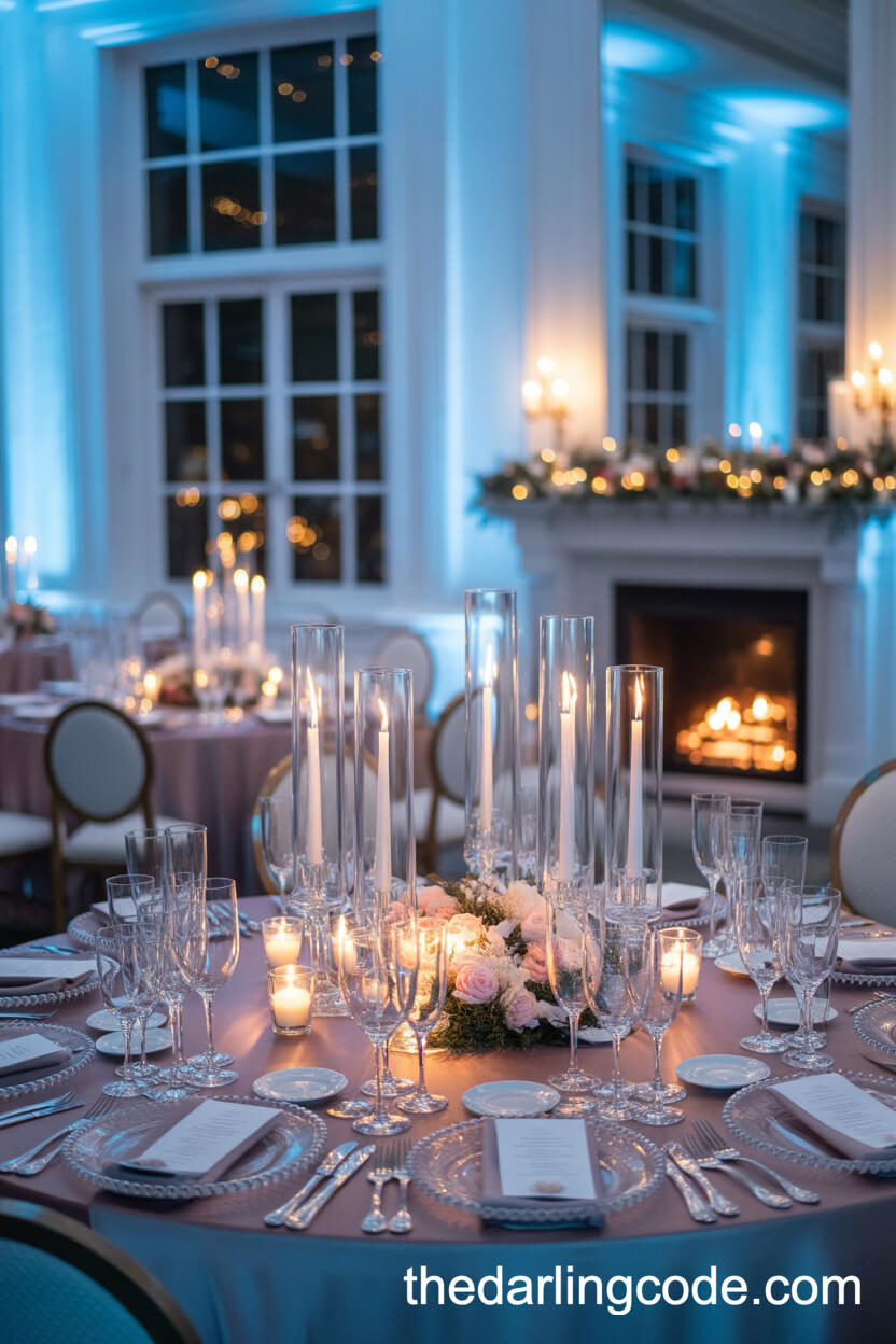 Luxurious Winter Ballroom Reception With Pink And Blue Accents