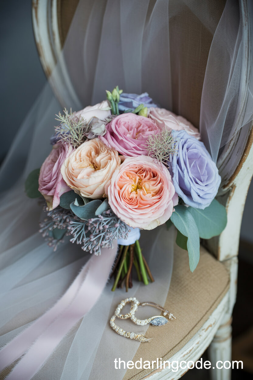Pink And Pastel Blue Bridal Bouquet Inspiration