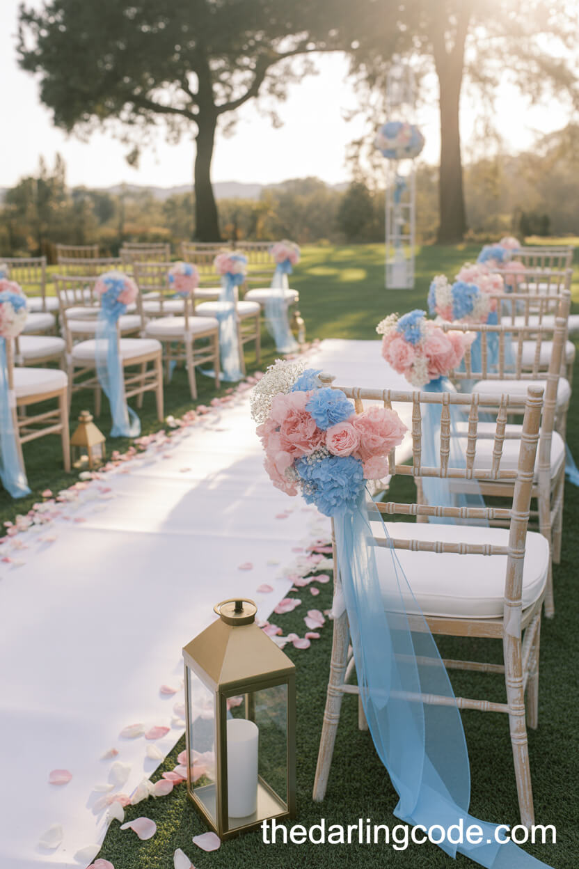 Pink And Blue Aisle Decor For The Ceremony Walkway
