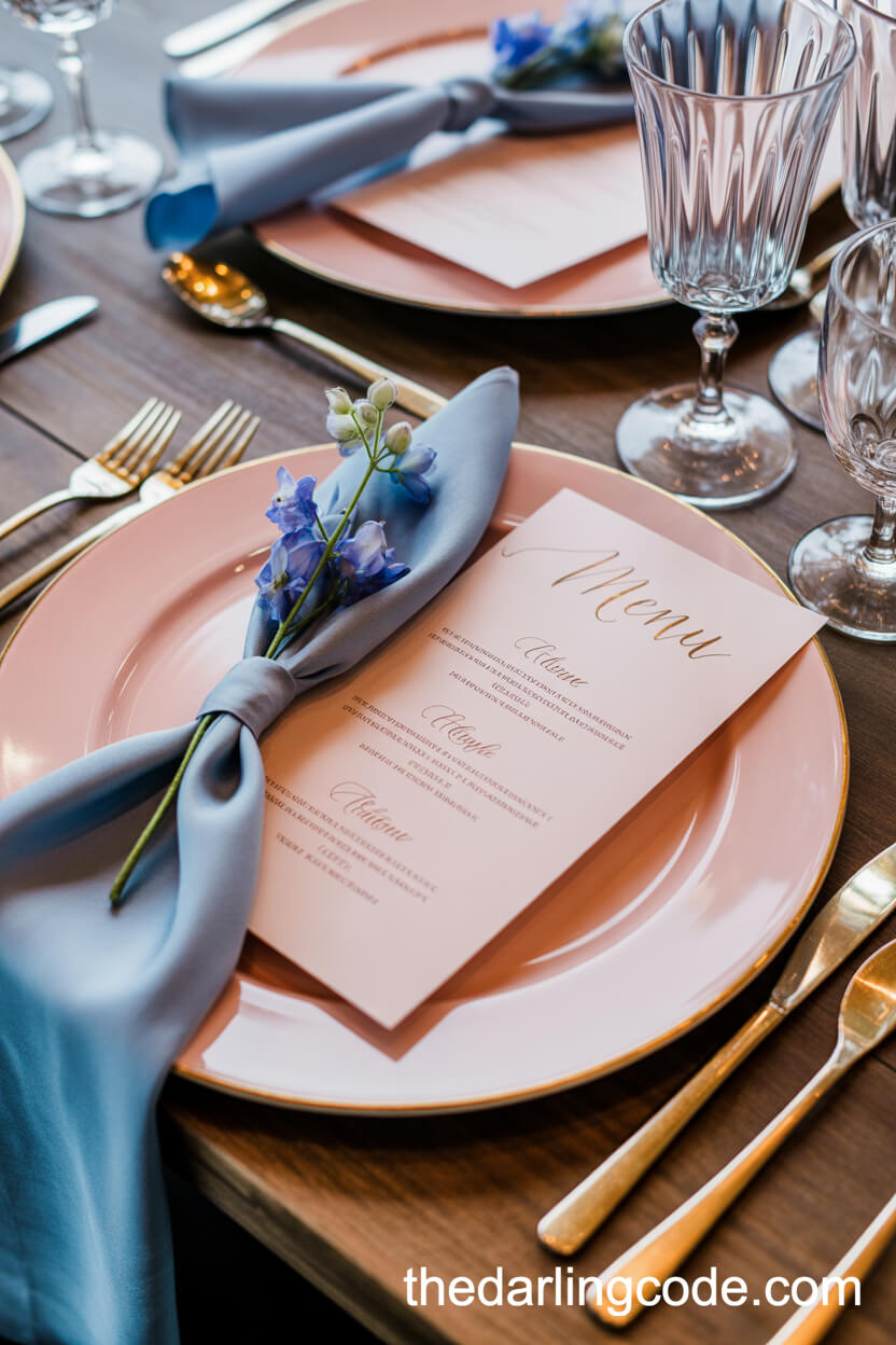 Elegant Pink And Blue Reception Tablescape Setting