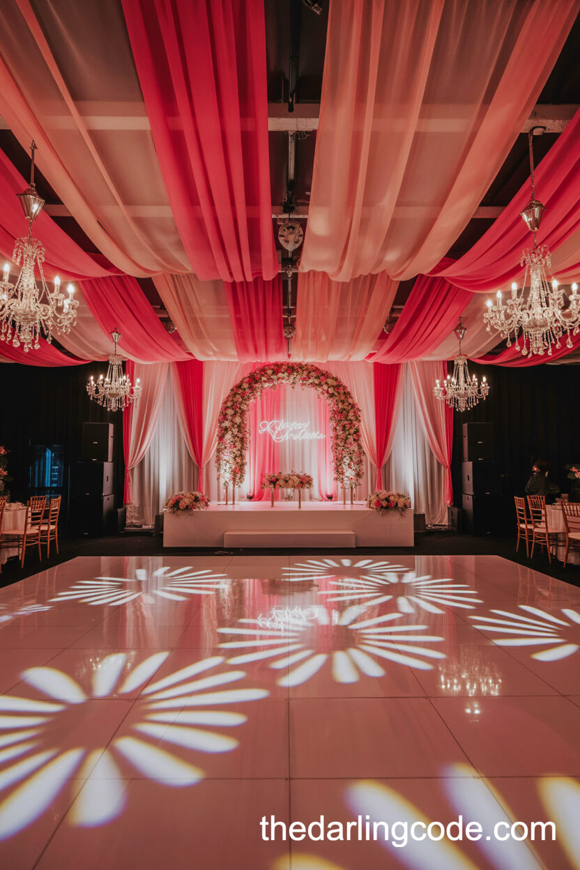Dance Floor With Pink And Red Floral Light Patterns