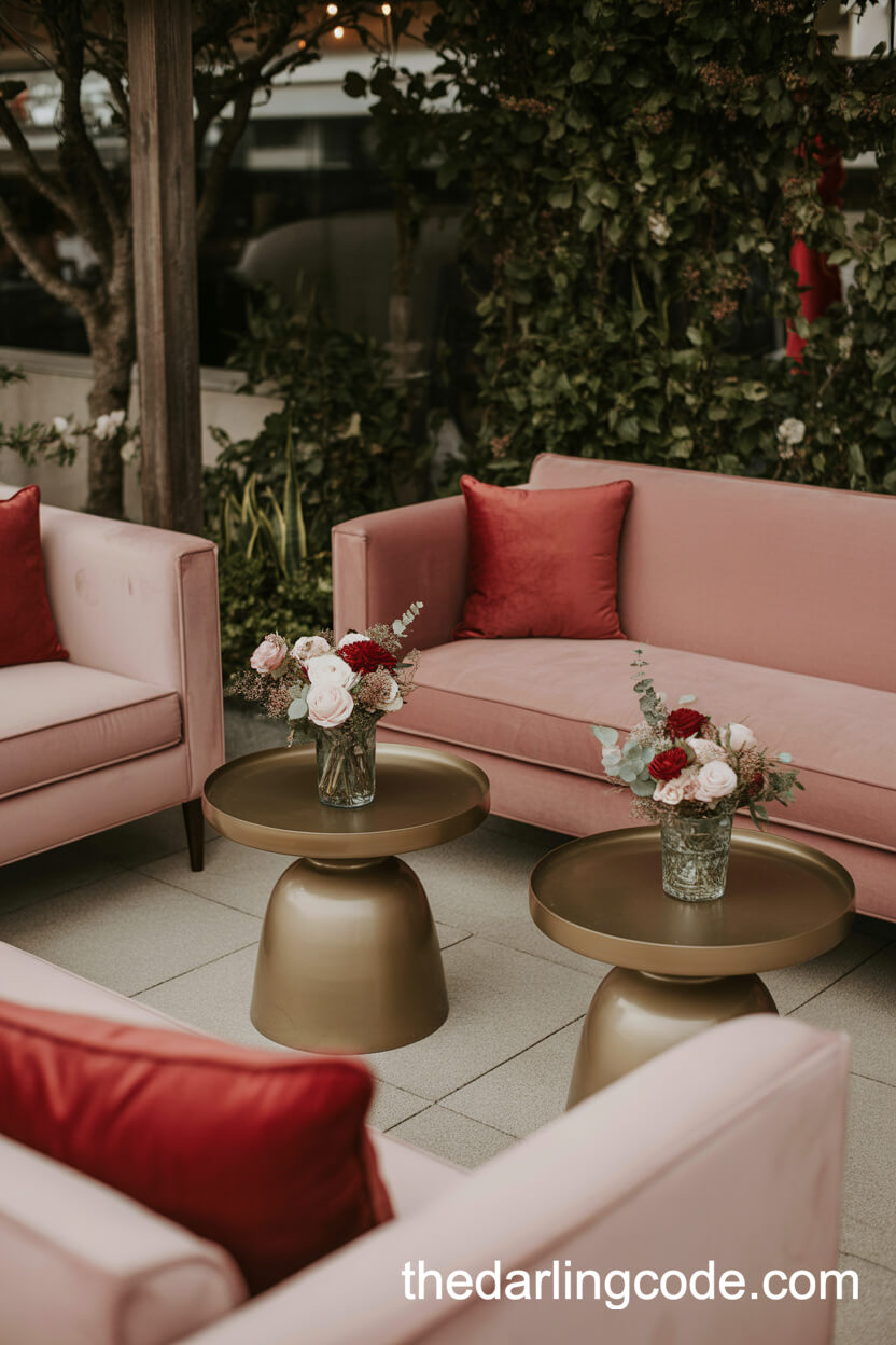 Pink Velvet Lounge Area For Wedding Guests