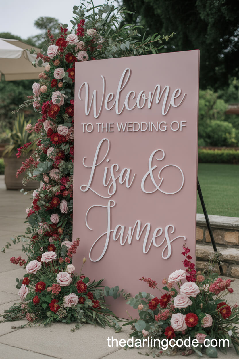 Acrylic Welcome Sign With Pink And Red Flowers
