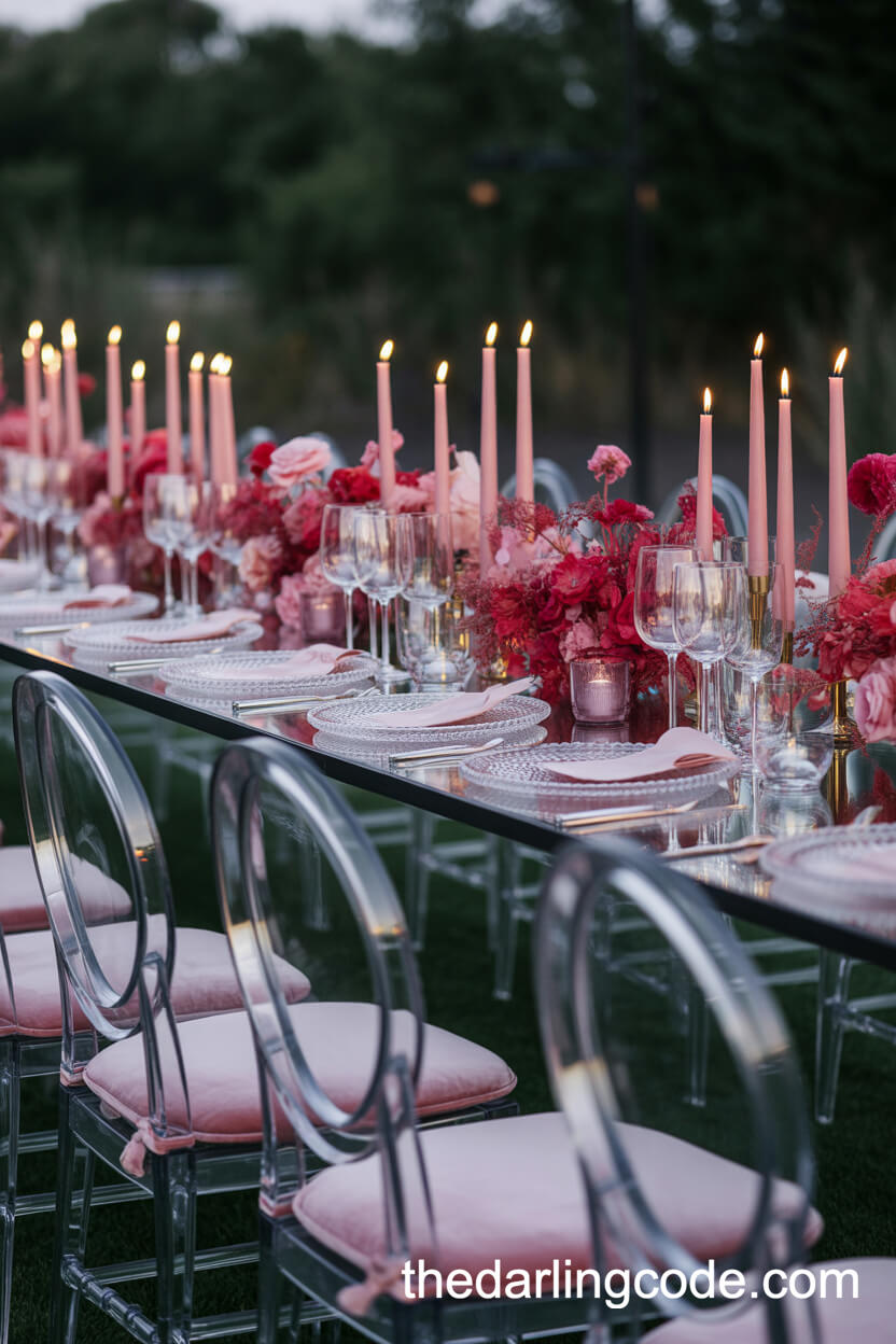Pink Candlelit Dinner Table At Dusk
