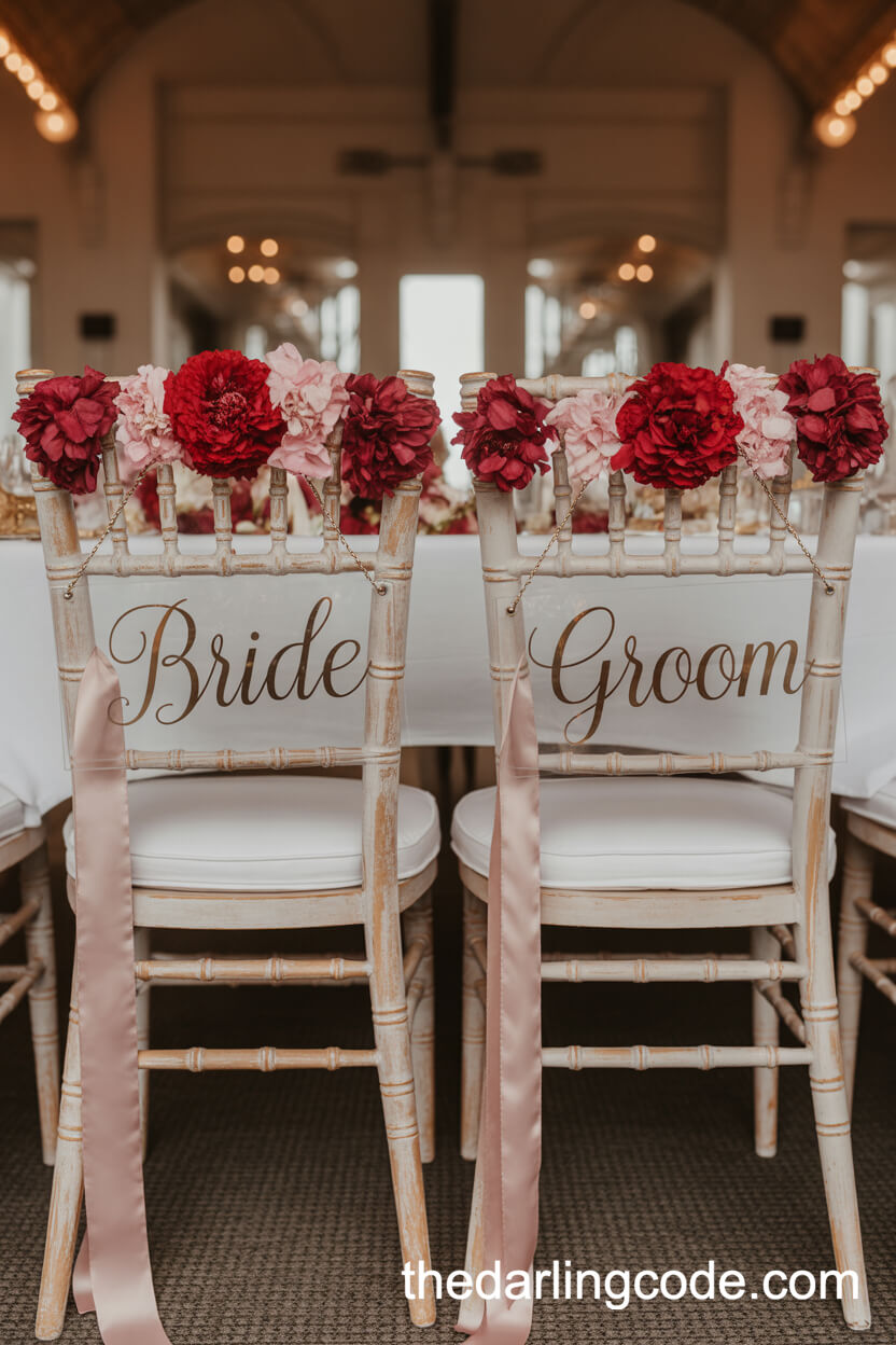 Bride And Groom Chairs With Floral Garlands