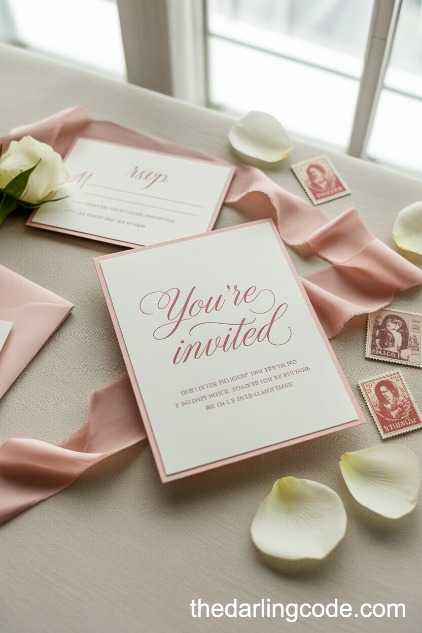 Elegant Pink Calligraphy Wedding Invitation Suite