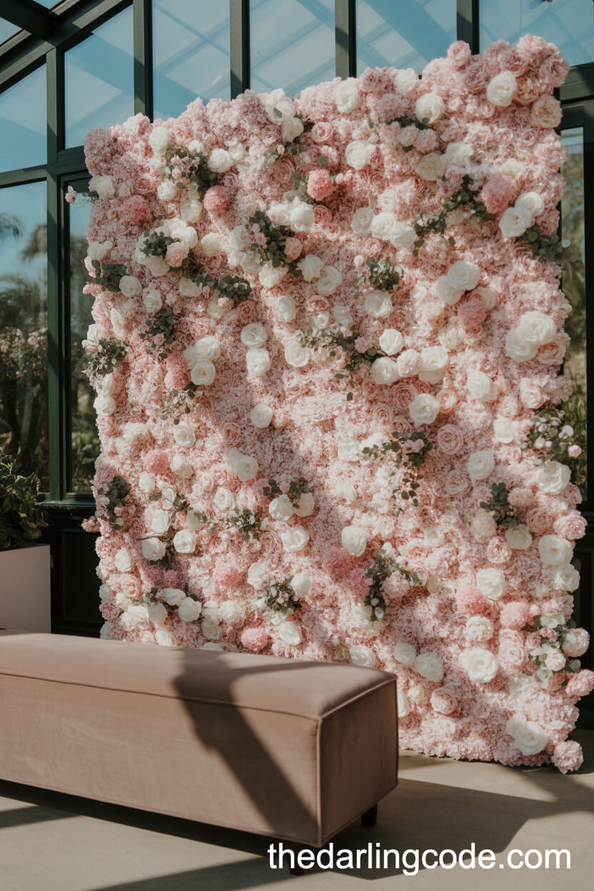 Pink And White Flower Wall For Photo Backdrop