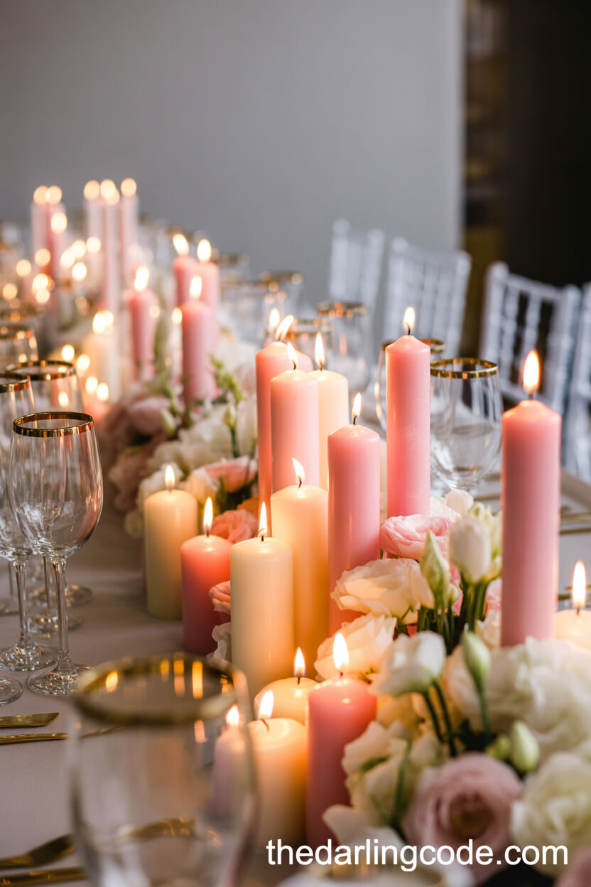 Romantic Glow With Pink And Ivory Candle Centerpieces